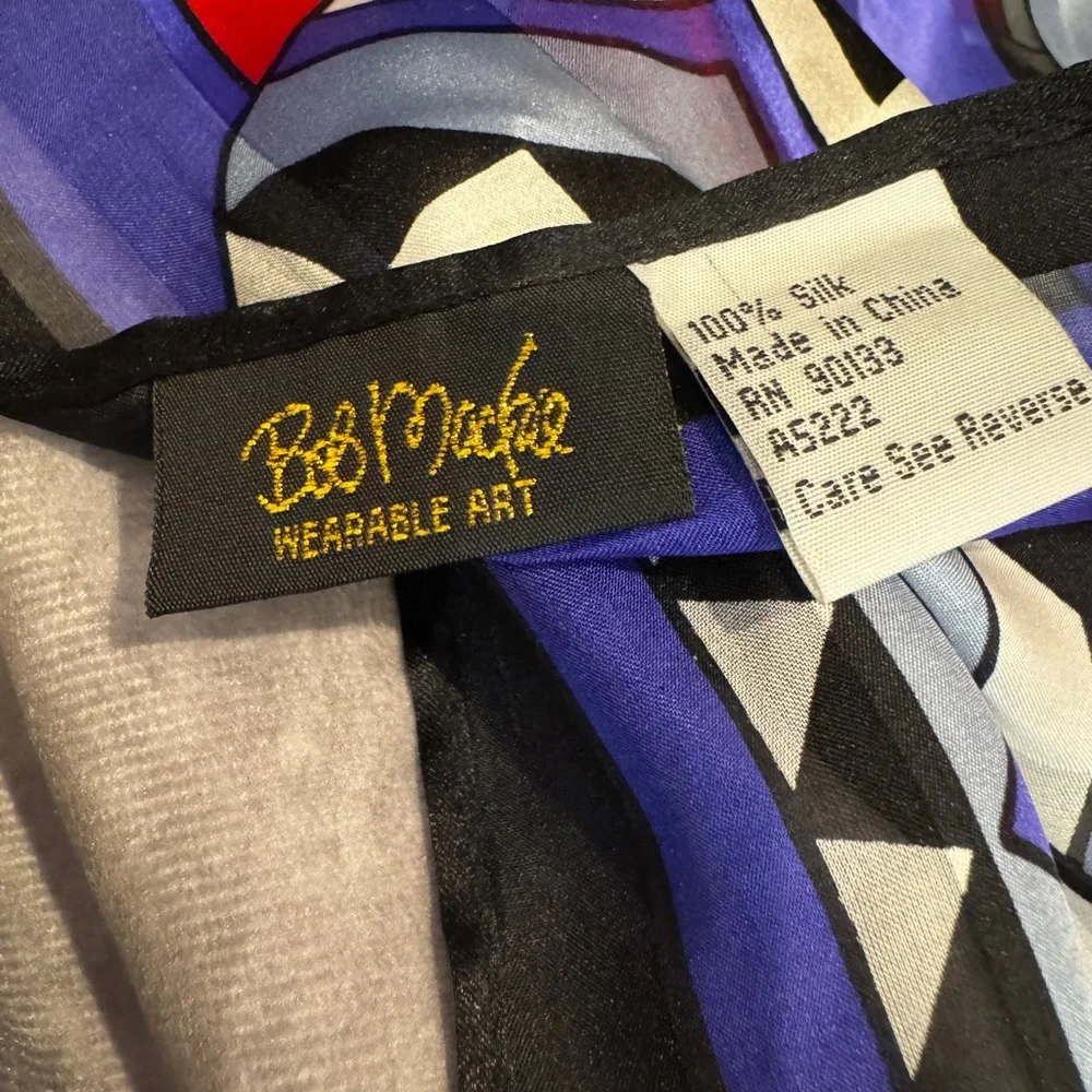 Women's Bob Mackie‎ Wearbale Art 100% Silk Scarf OS Black Purple